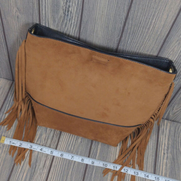 Calvin Klein CK Suede Fringe Crossbody Boho Purse Tote Bag Brown Wallet - Picture 2 of 10